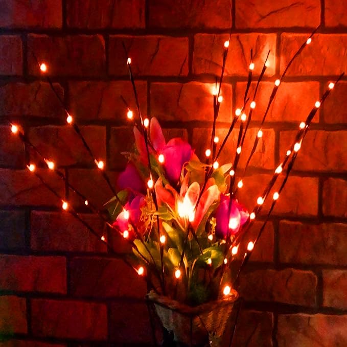 MENCH Branch Lights,6 Pcs Twig Light USB&Battery Powered 8 Flashing Modes by Remote Control.Branch Lights for Indoor, Light Up Decorations for Halloween Day and Christmas,Red