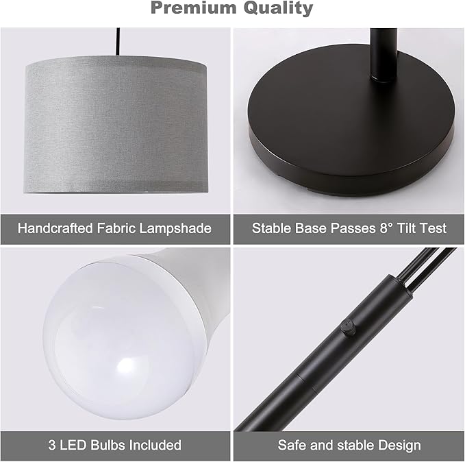 Fansdrick Floor lamp with Remote, 3 Light Arc Floor Lamps