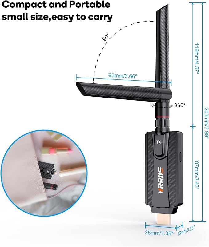 Vrriis Wireless HDMI Transmitter and Receiver, Plug and Play, 1080P Wireless