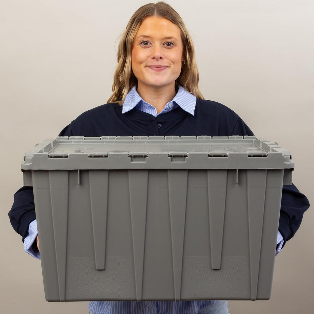 Buckhorn 12G Industrial Plastic Storage Container, Lid Attached, Stackable