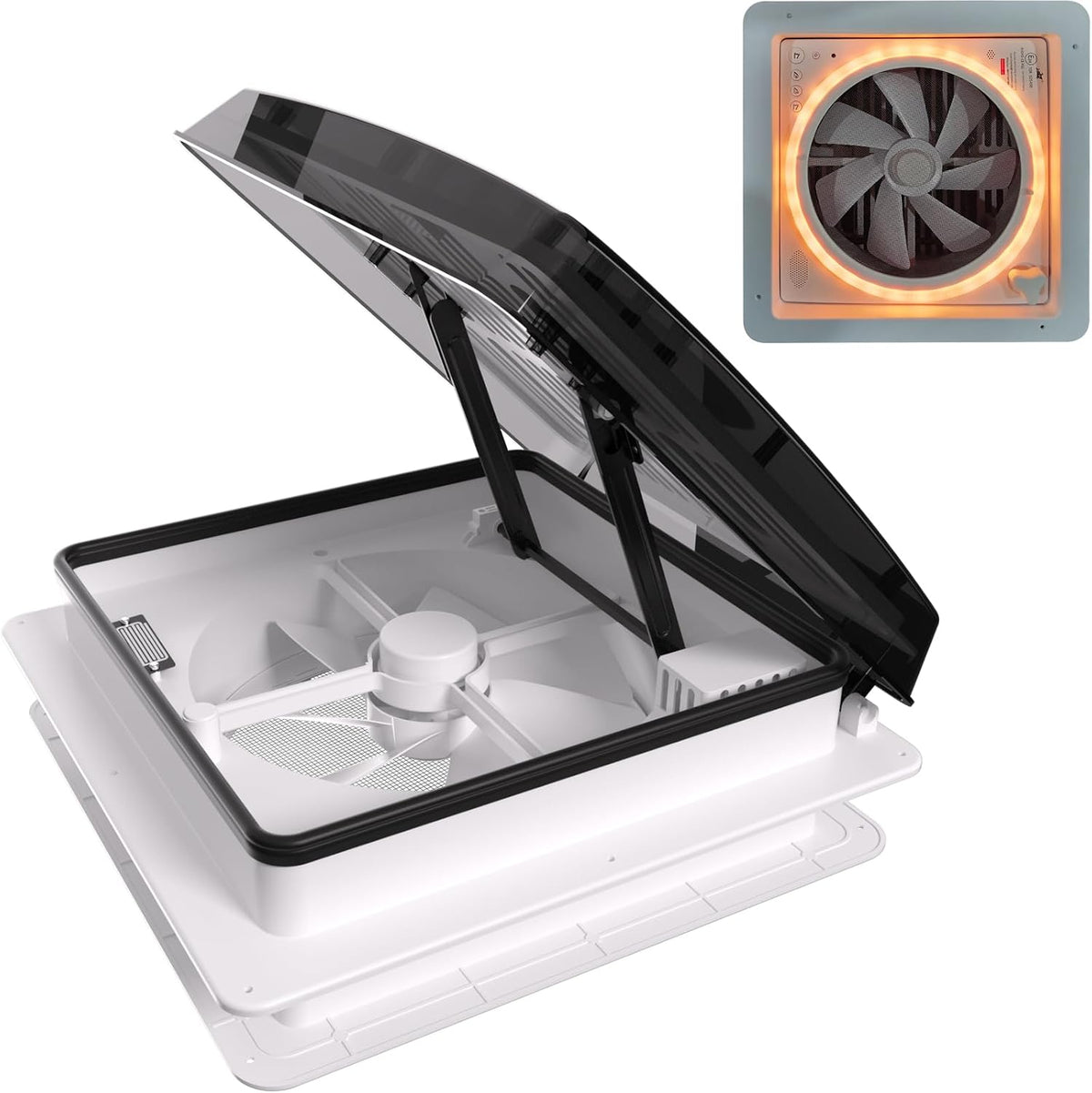 2012 14" RV Roof Vent Fan with LED Light, Air Max Reversible Exhaust Vent