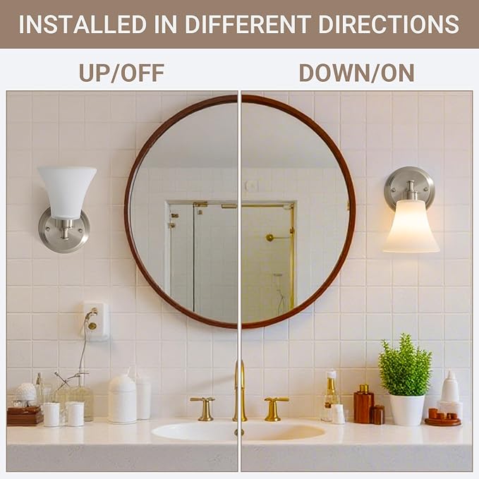 LOUSACE 2 Pack 1-Light Brushed Nickel Bathroom Lighting Fixtures Vintage