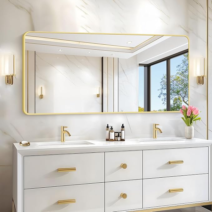 30"x60" Gold Bathroom Mirror, Large Rectangle Mirror, Rectangular Wall Mirror