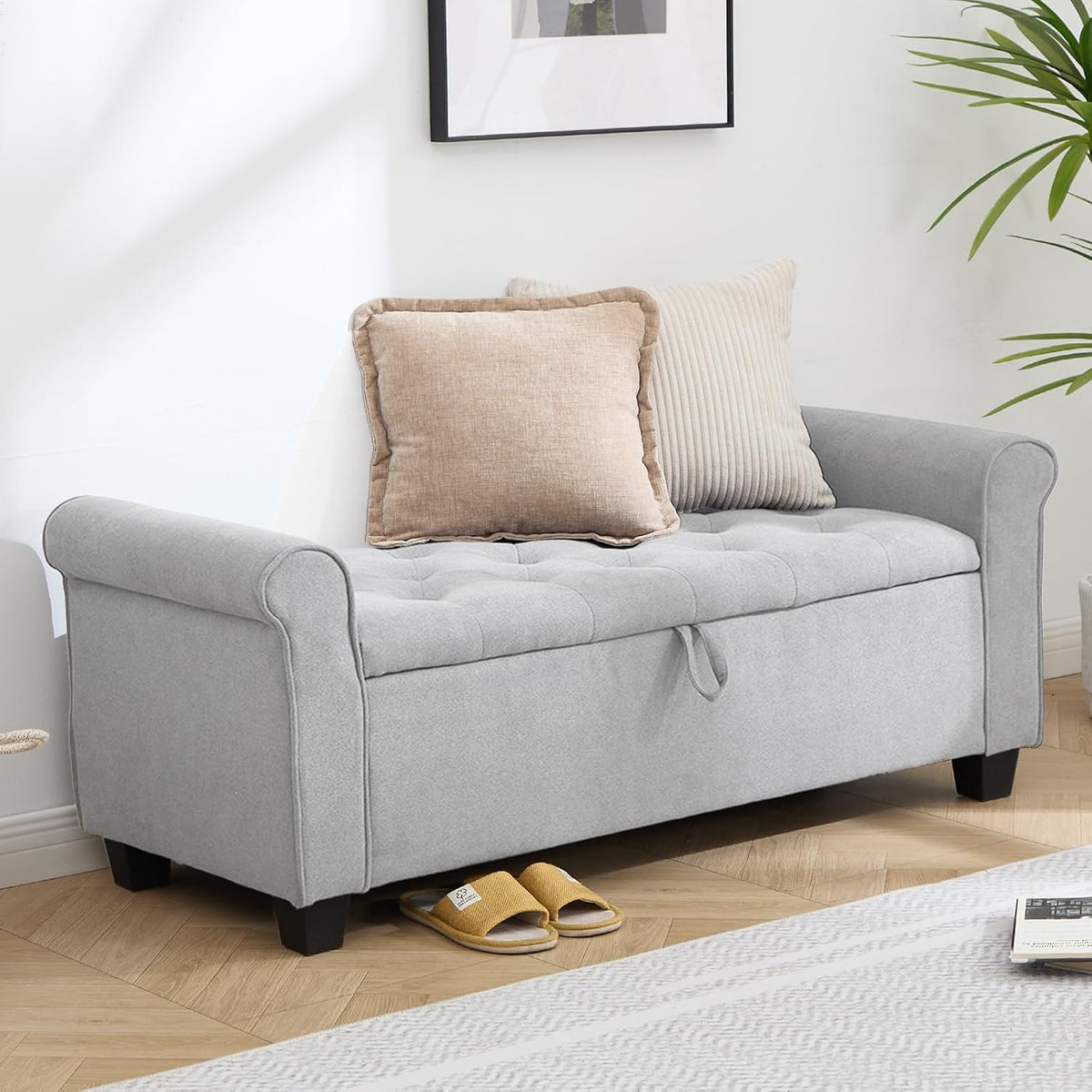 49" End of Bed Storage Bench for Bedroom, Upholstered Storage Ottoman