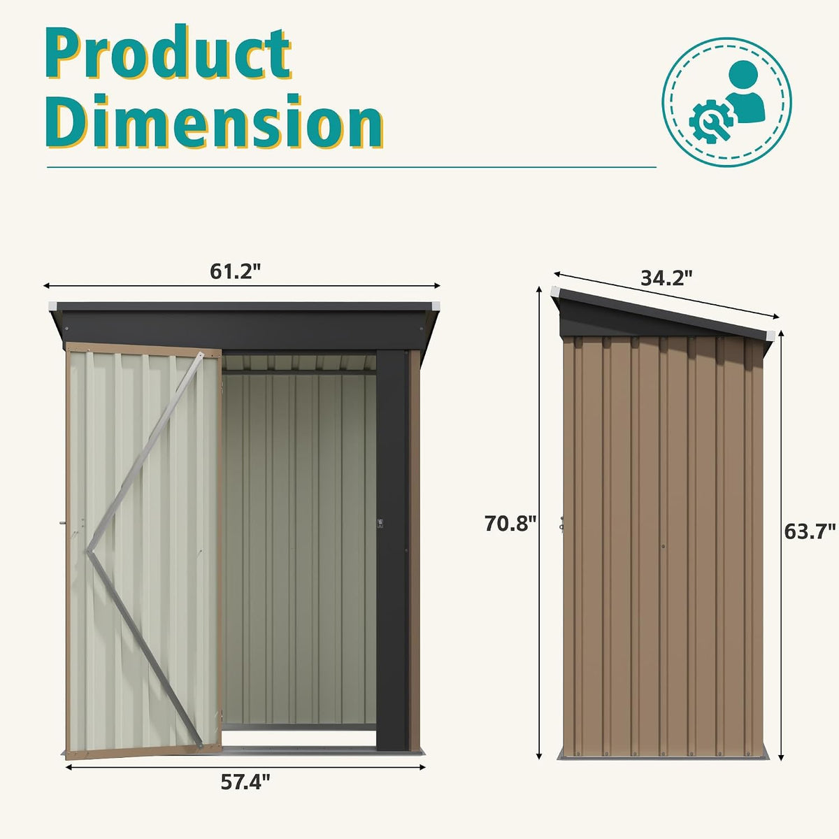 gunji 5 x 3 ft shed outdoor storage, close-up detail