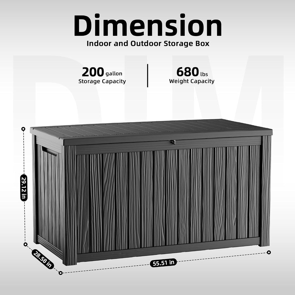 rojik 200 gallon deck box outdoor, waterproof outdoor on a desk or shelf