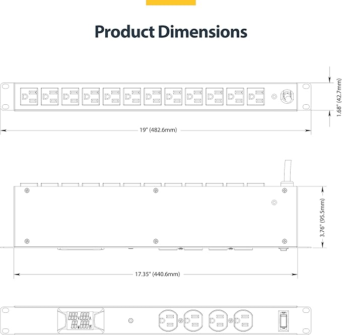StarTech.com 16-Outlet Horizontal Rack Mount Metered PDU, 1U Server Power Strip
