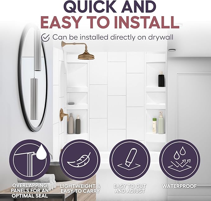 White Acrylic Tub Wall Surround 32"x 60"x 58"