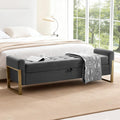 67" Storage Bench for Bedroom, King Size End of Bed Bench, Upholstered Storage Ottoman Bench with Golden Metal Legs, Bedroom Bench for Entryway, Dark Grey