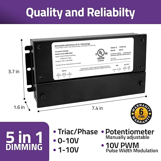 HitLights 24V 60W Dimmable LED Driver – Smooth Flicker Free Dimming – TRIAC