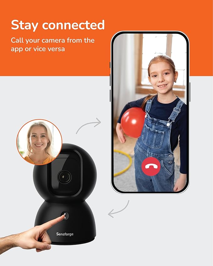 Sensforge 2.5K Black Indoor Pan-Tilt Dome Security Camera, AI Human & Pet