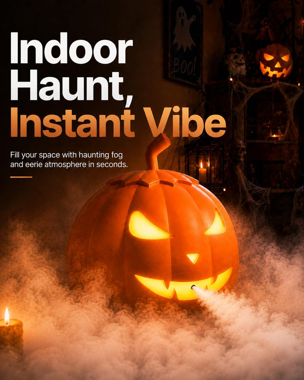 HOPOCO Halloween Pumpkin Fog Machine with 12 LED Colors & 4 Light Modes