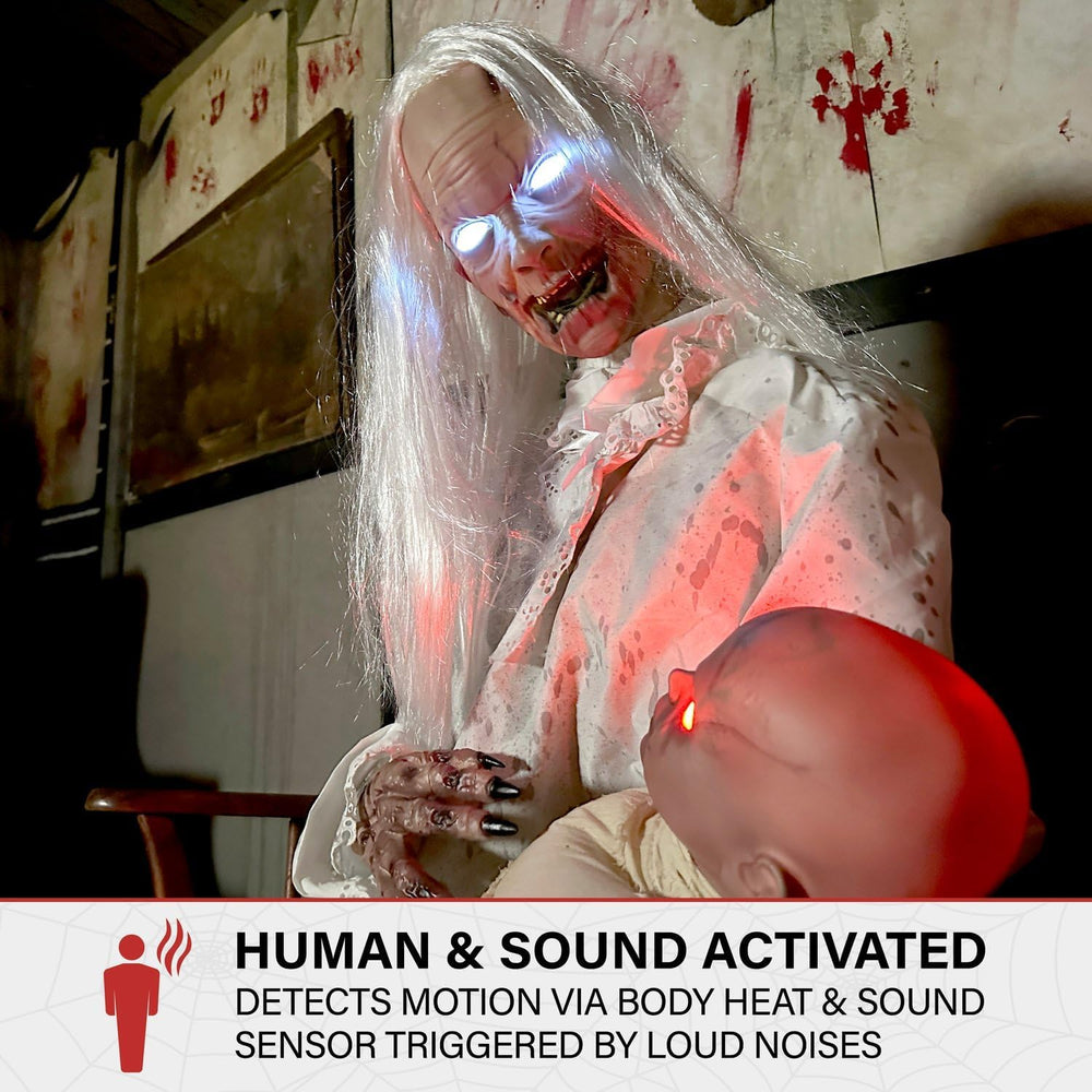 Haunted Hill Farm Life-Size 2.9-Ft Animatronic Gravely Granny by Tekky Hallow...