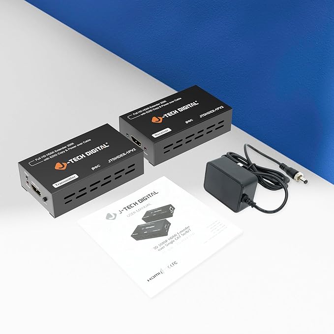 J-Tech Digital HDMI Extender 1080P 60Hz Over Single CAT 5e/6/7 PoC up to 165ft
