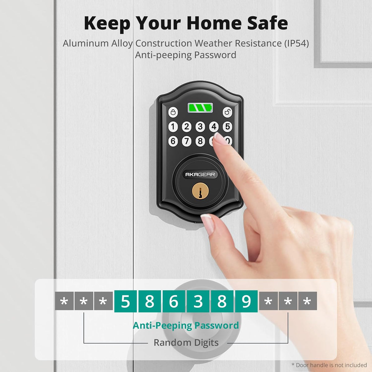 akagear keyless entry door lock, keypad deadbolt, matte showing dimensions