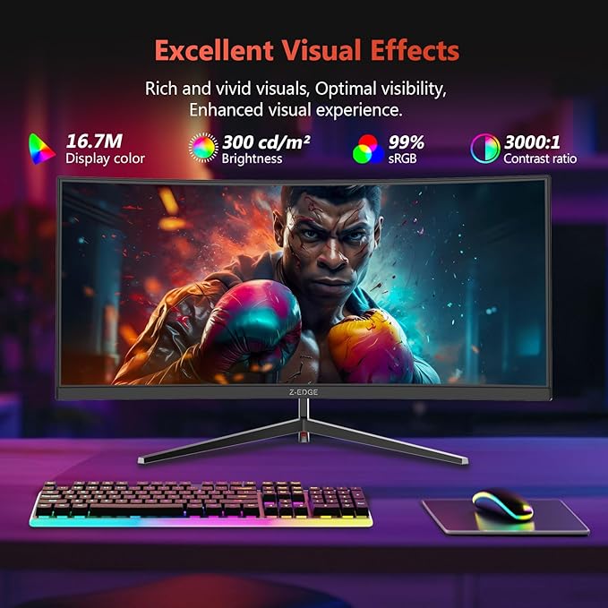 Z-Edge 30" Curved Gaming Monitor, WFHD1080P 200Hz 165Hz Monitor, MPRT 1ms