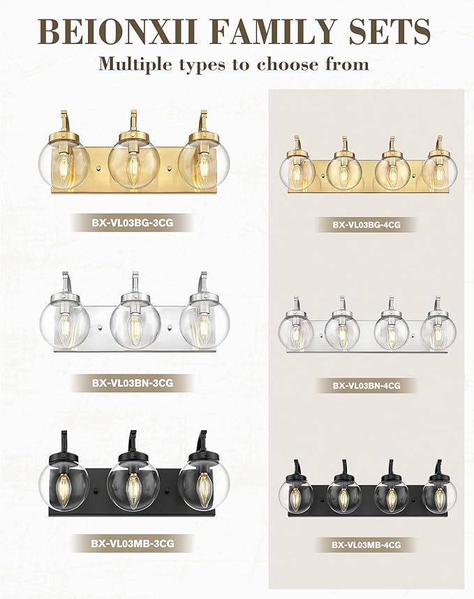 Beionxii Bathroom Vanity Light, 3-Light Brushed Gold Bathroom Light Fixtures