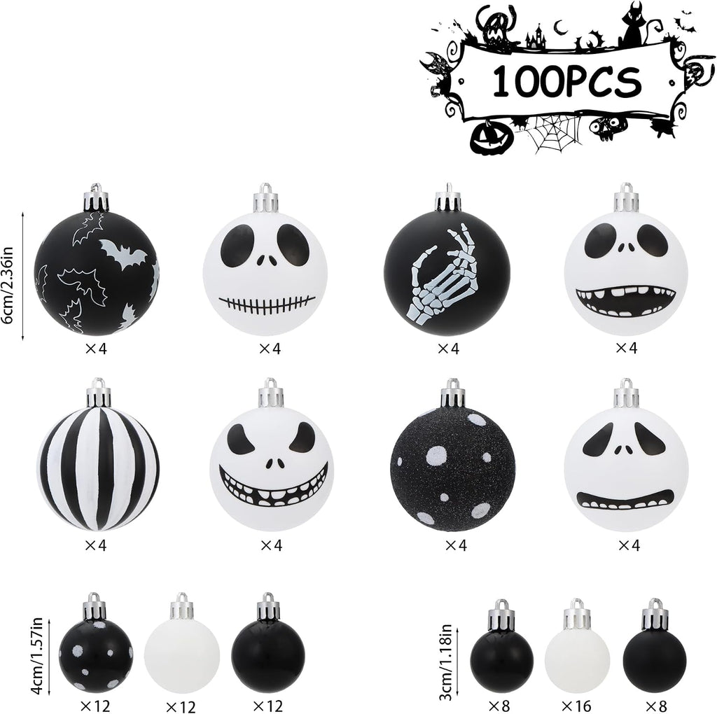 100Pcs Halloween Before Christmas Tree Ornaments Black & White Decorations
