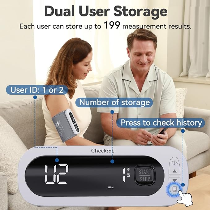 Checkme Rechargeable Blood Pressure Monitor, Automatic Upper Arm BP Machine