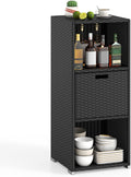 Tangkula Rattan Outdoor Storage Cabinet, Patiojoy Outdoor Wicker Cabinet with 3 Shelves, 1 Removable Drawer, Patio Storage Deck Box for Backyard Poolside Porch