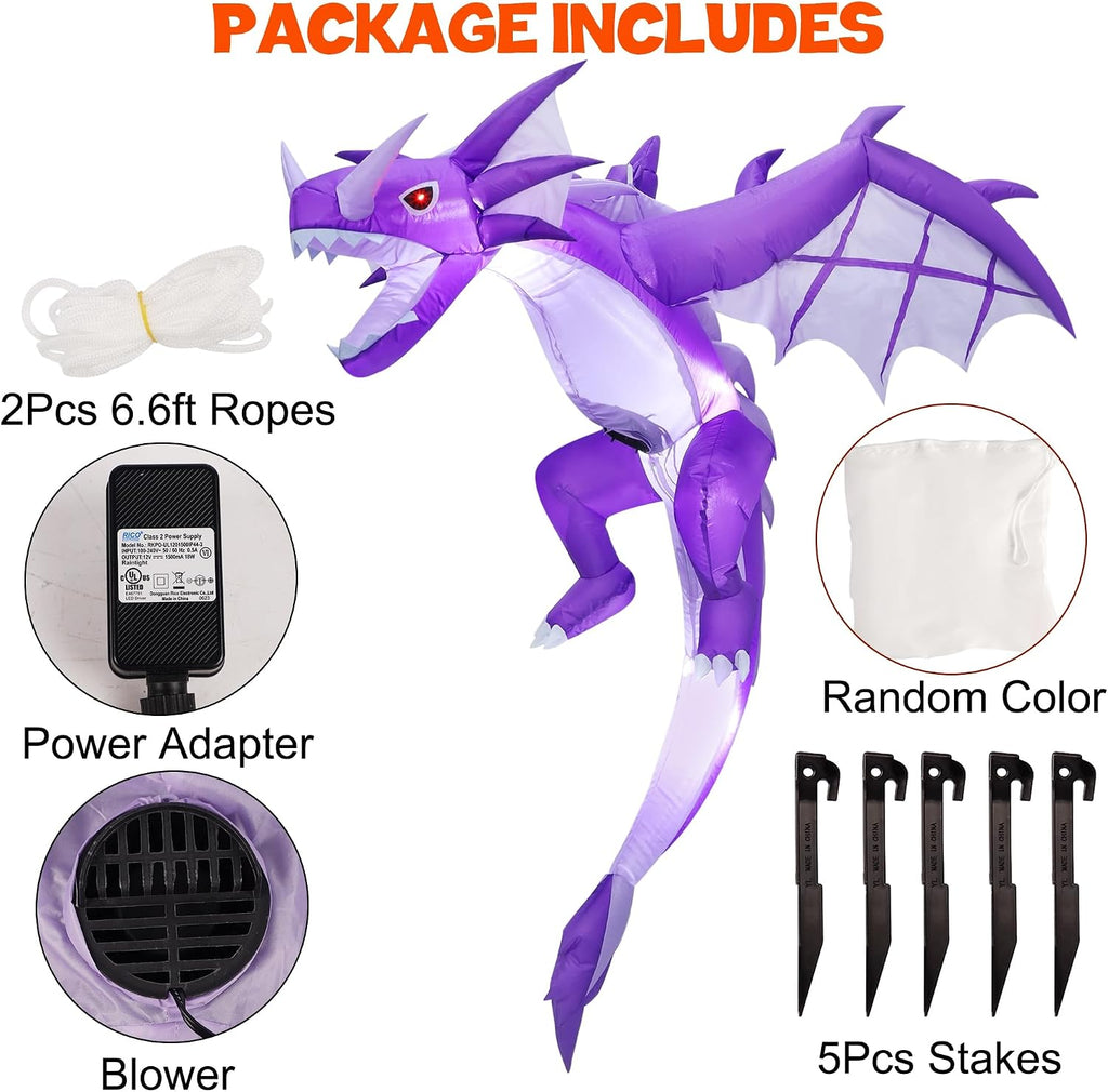 ATDAWN Inflatable Halloween Decorations Inflatables Dragon, Lighted Blow Up Flying Dragon with Wings for Halloween Yard Decor Indoor Outdoor Yard Lawn Decorations