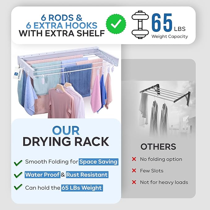 40" Premium Aluminium Foldable Clothes Drying Rack Included Shelf