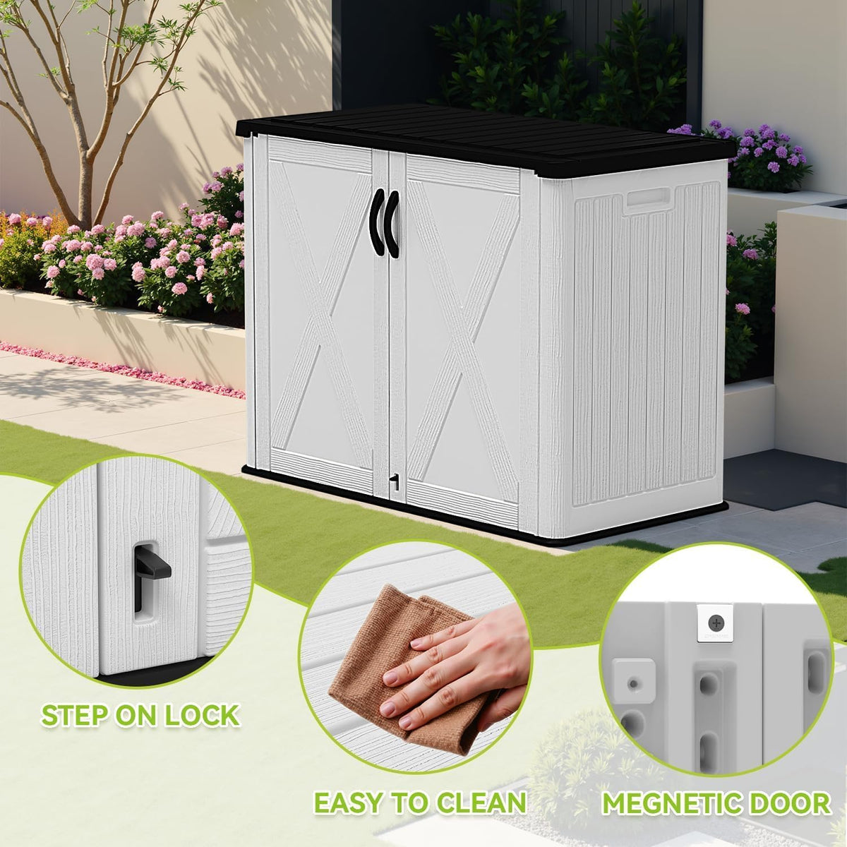 devoko 26 cu ft resin outdoor storage cabinet showing dimensions