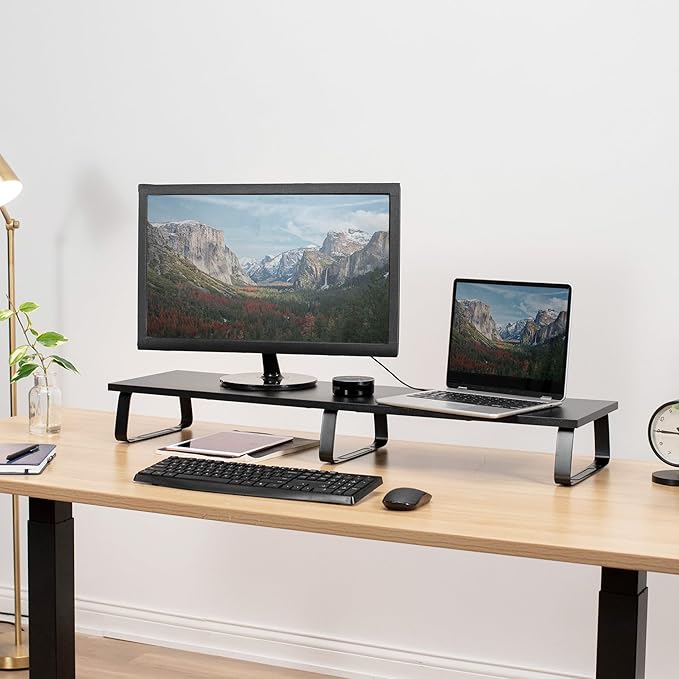 VIVO 39 inch Extra Long Monitor Stand, Wood & Steel Desktop Riser, Dual Screen
