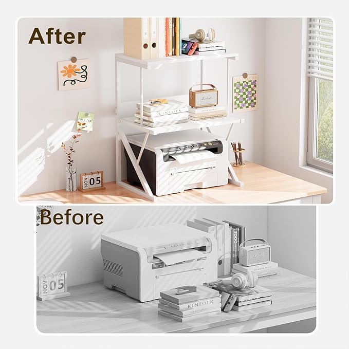 aboxoo Printer Stand for Desk, Desktop Printer Shelf Large 3-Tier Multi-Purpose