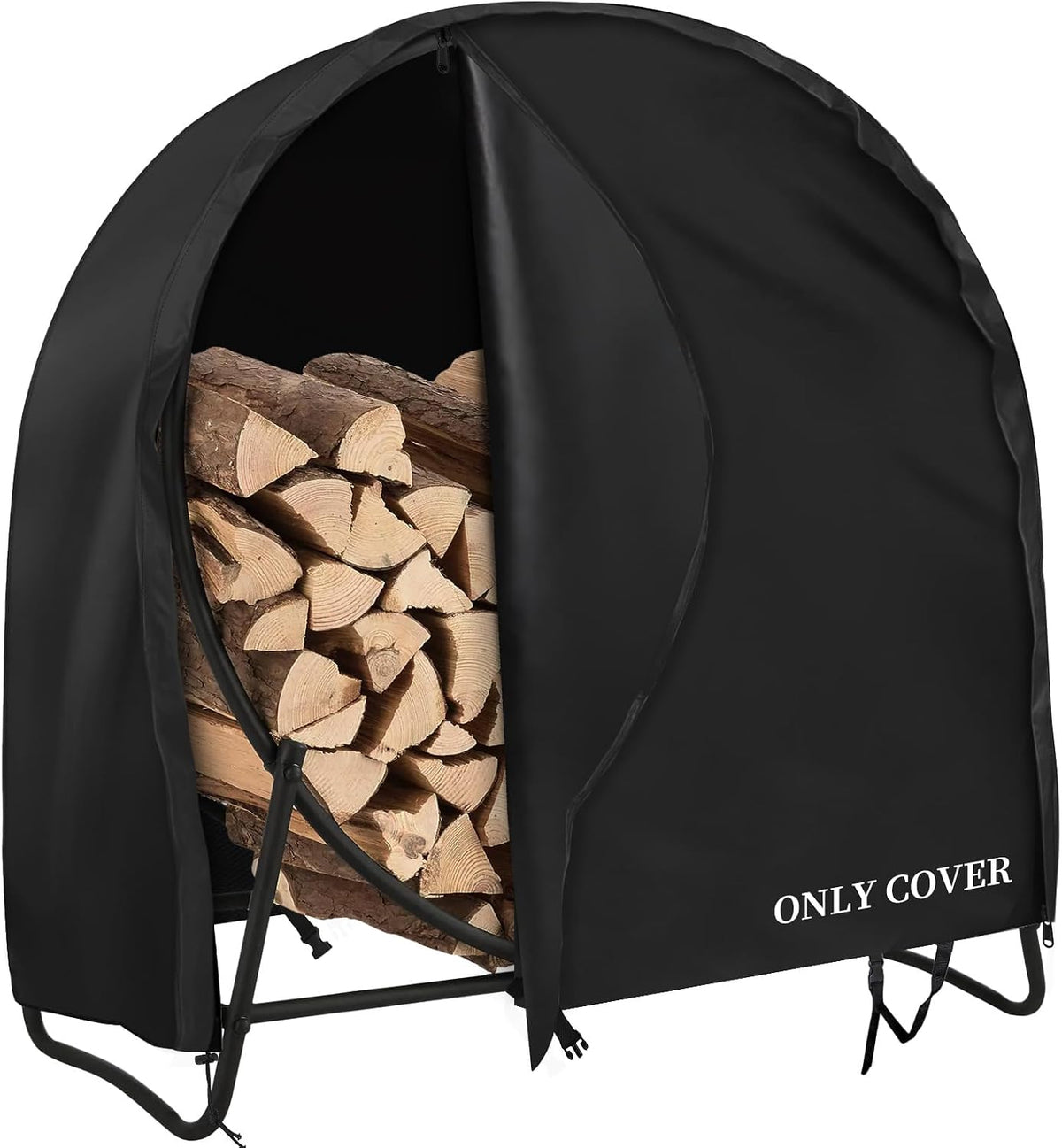 AKEfit 40 Inch Firewood Log Hoop Cover, Heavy Duty 600D Oxford Outdoor Waterproof Round Log Rack Cover with Zipper & 2 Windproof Buckle Straps & Drawstring,Round Firewood Rack Cover