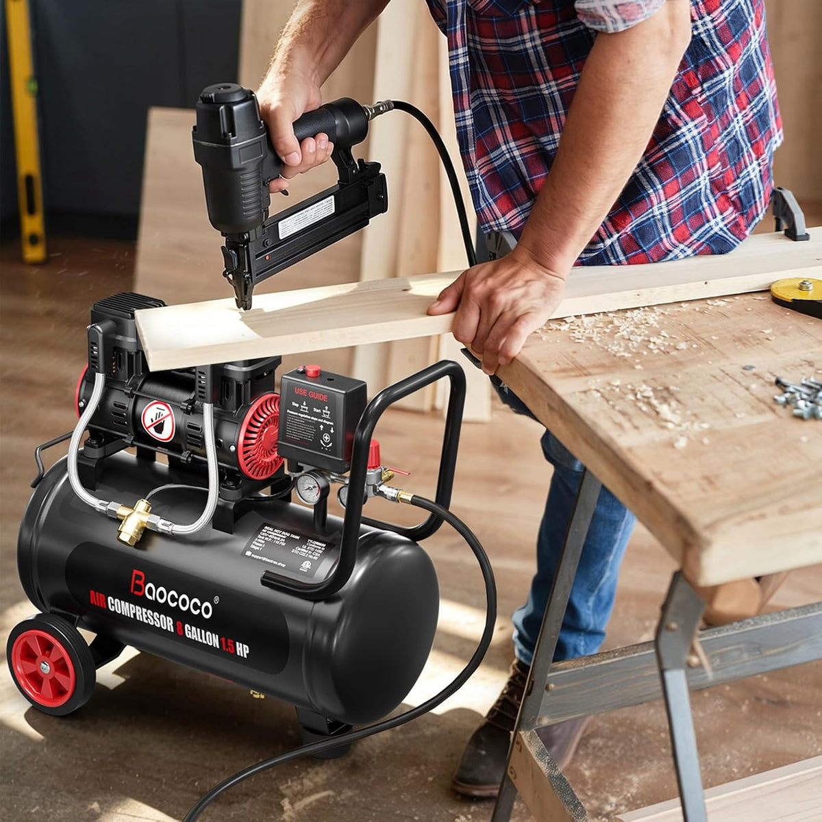 8Gallon Ultra Quiet Air Compressor with Two Quick Couplers 1.5HP MAX115PSI
