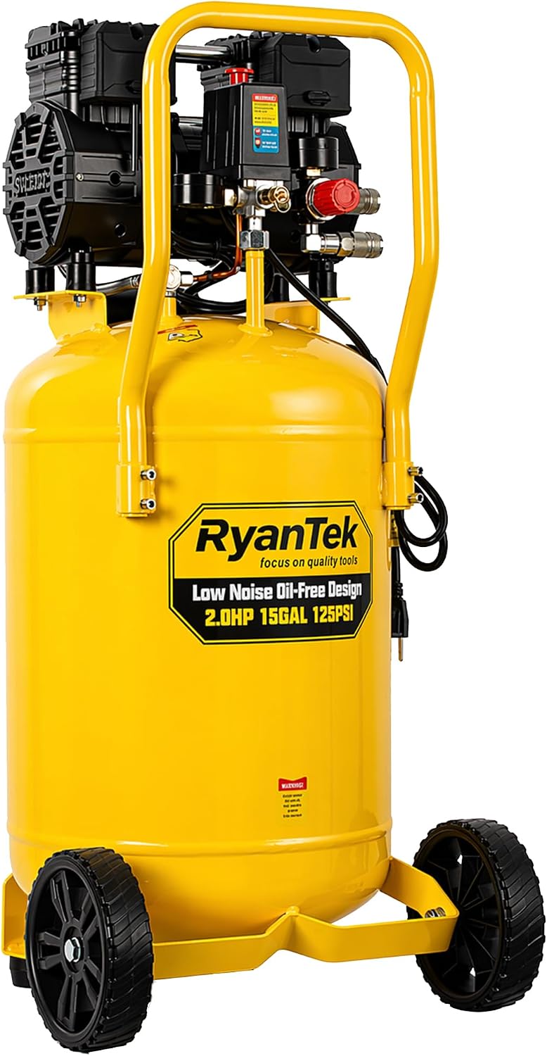 15-Gallon Air Compressor, 2HP, Quiet 66dB, 4.5CFM@90PSI