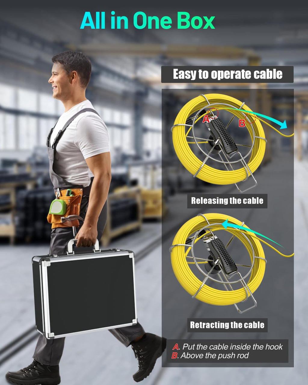 anysun sewer inspection camera - 100ft with 7" on a desk or shelf
