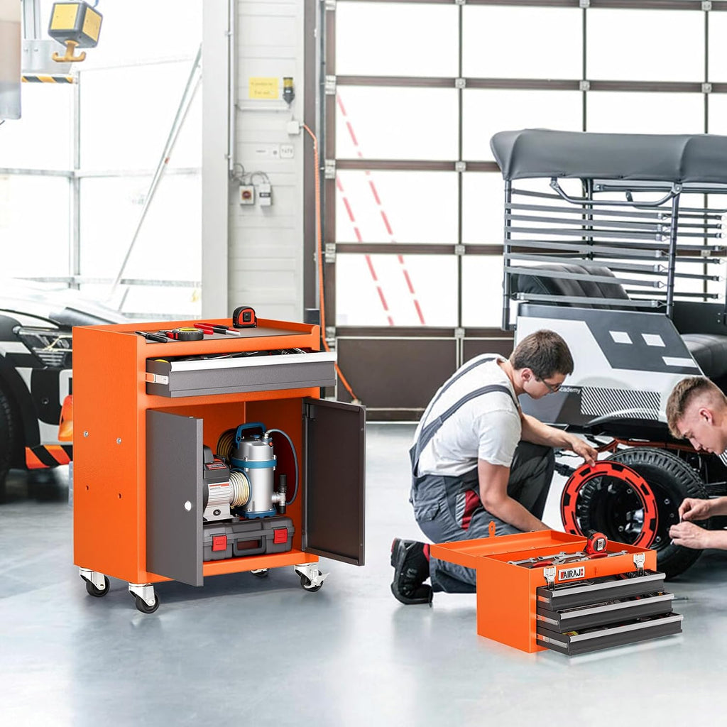 4 drawer rolling tool chest with 360° wheels,40"detachable shown in use