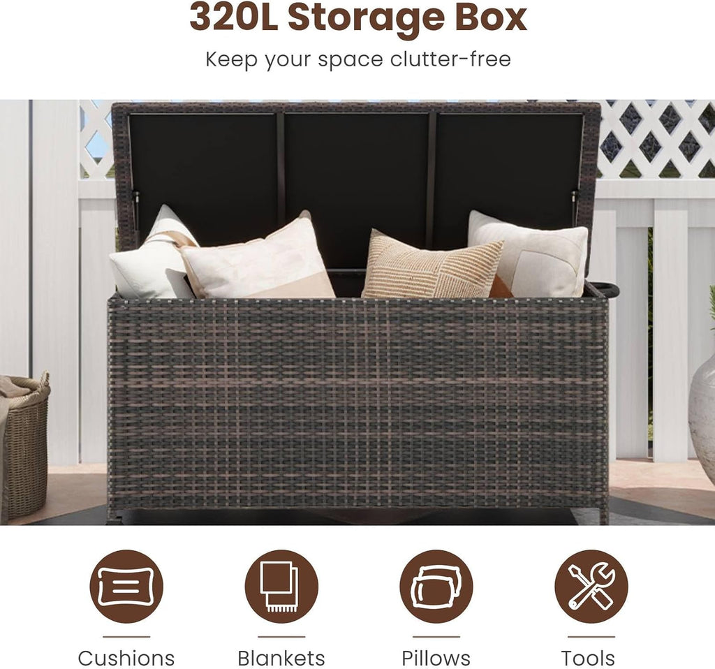 tangzon 320l garden deck box, patio cabinet container, close-up detail