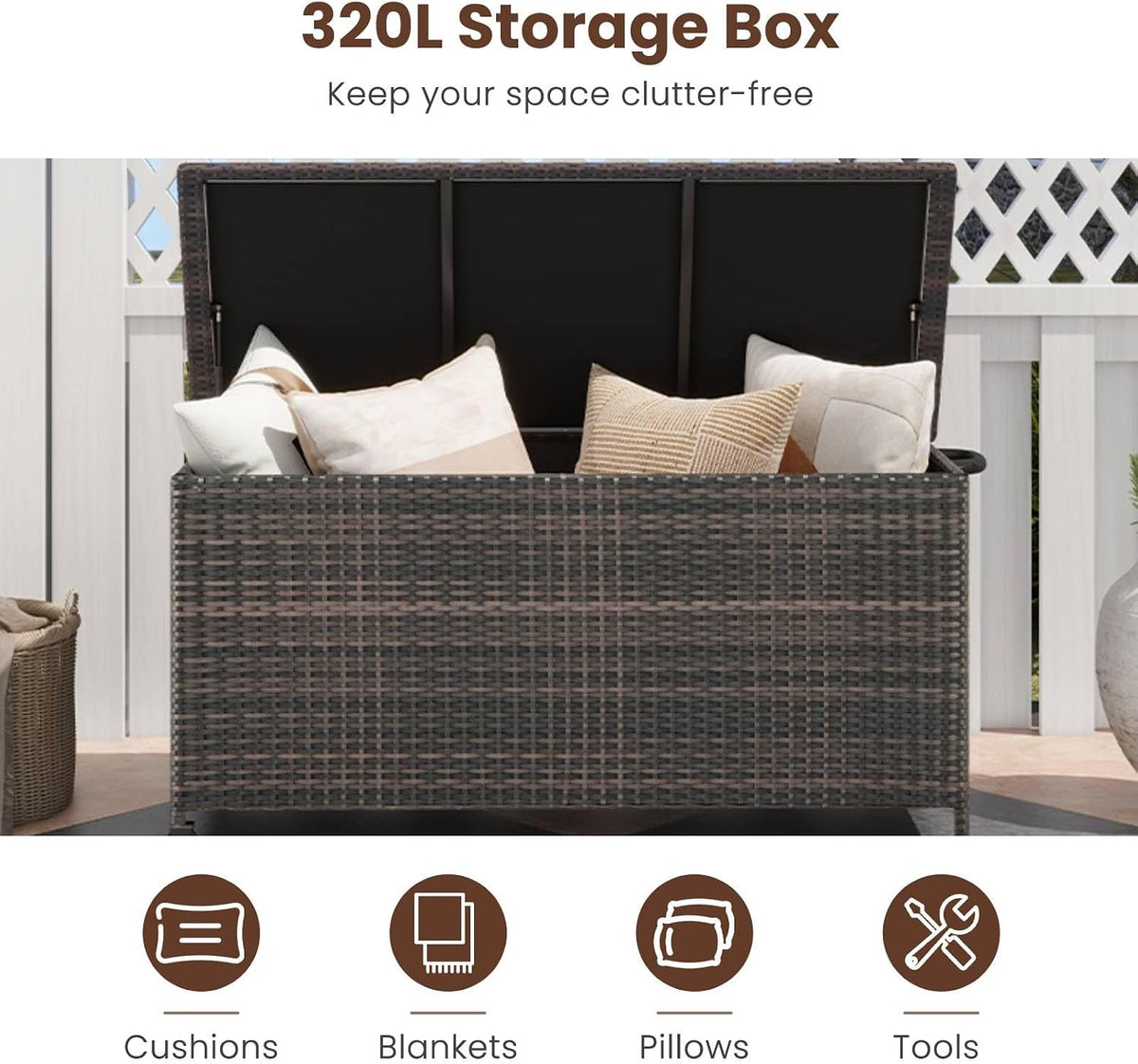 tangzon 320l garden deck box, patio cabinet container, close-up detail