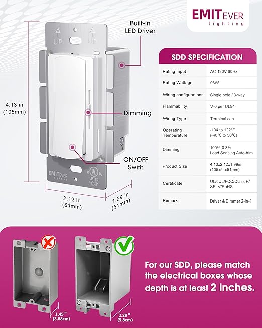 Dimmer Light Switch & 24V 96W Dimmable LED Driver 2 in 1, UL Listed Single-Pole