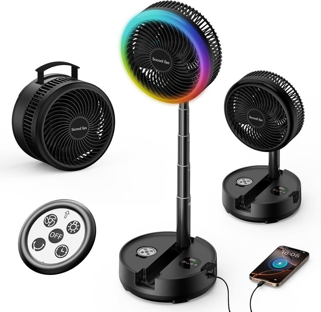 socool 40000mah portable fan foldable battery rechargeable, side view