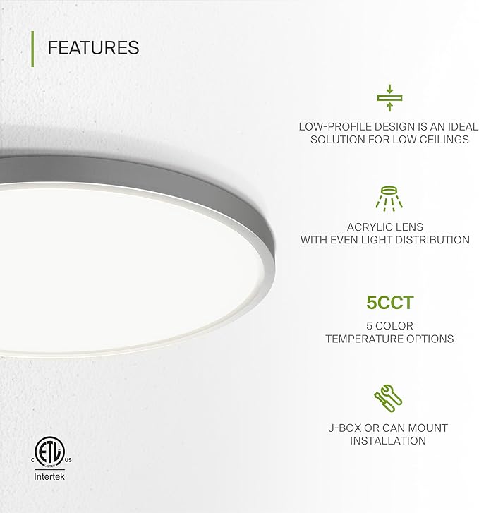 ASD LED 12" Round Flush Mount Ceiling Light Fixture, Low Profile Surface (12 Pack)