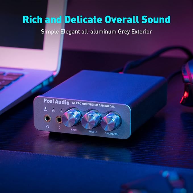 Fosi Audio K5 Pro Gaming DAC Headphone Amplifier Mini Hi-Fi Stereo