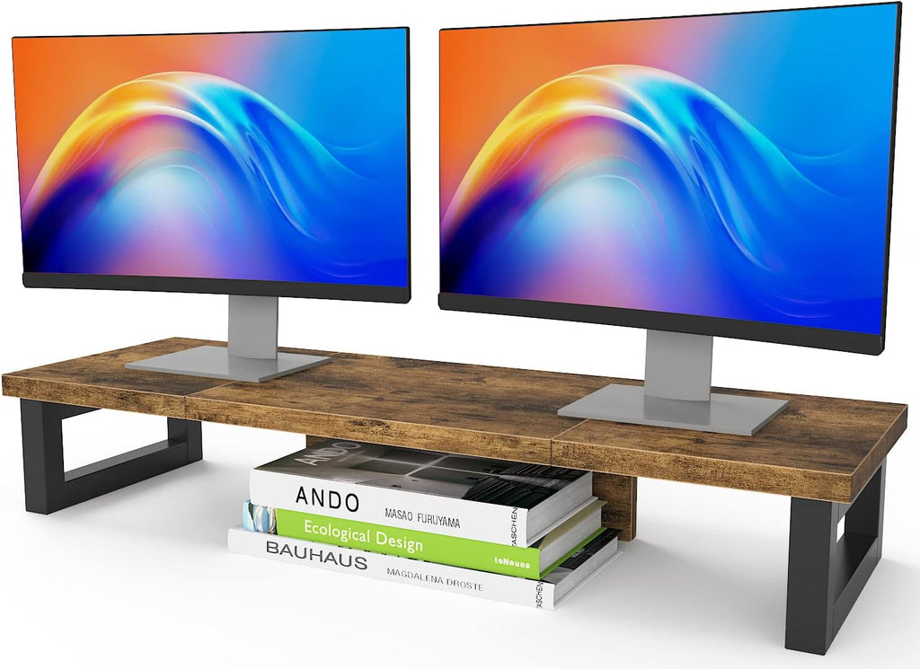 WESTREE Dual Monitor Stand Riser, Wood and Steel Monitor Stand Riser, Computer