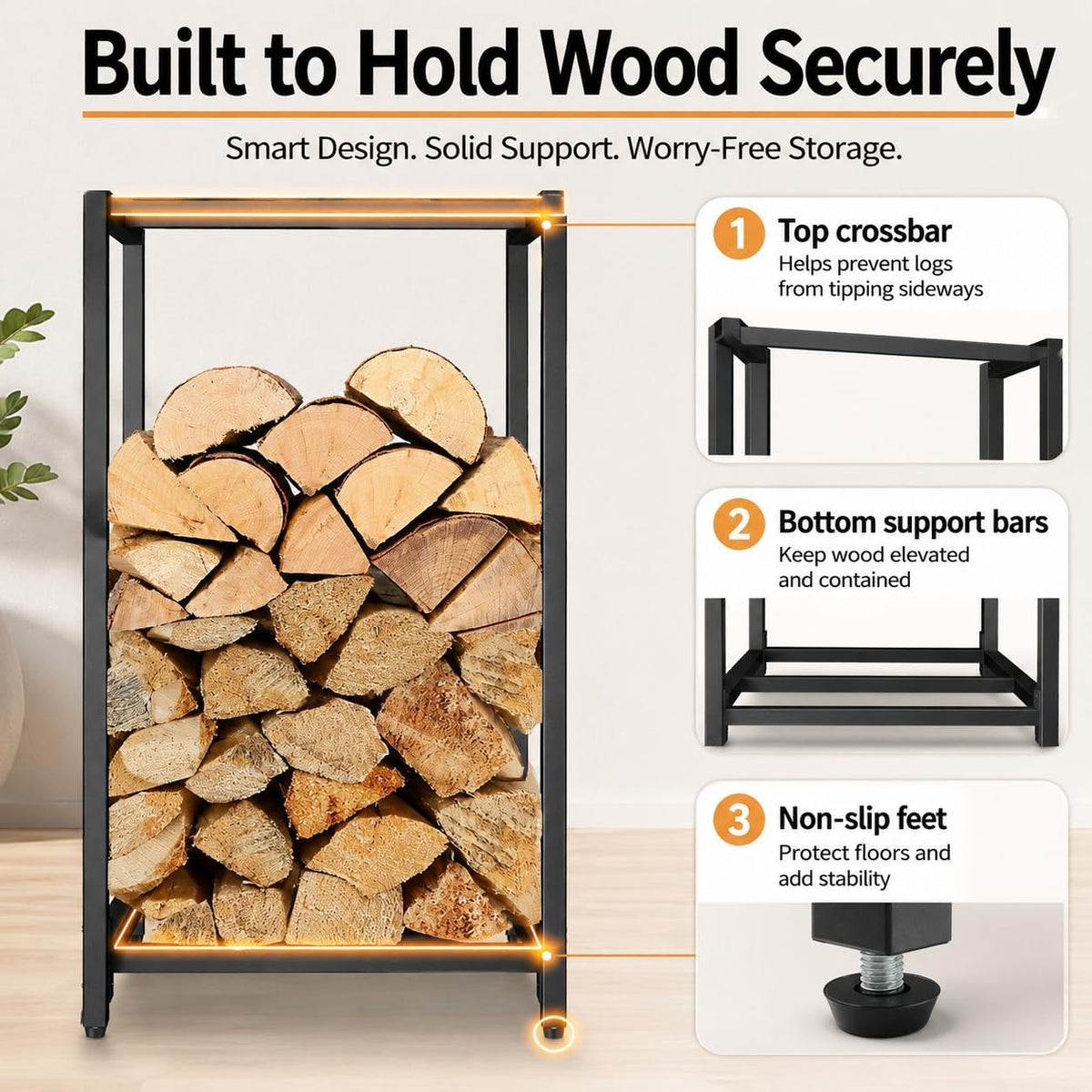 lilybud--lily firewood rack indoor outdoor, 30” tall firewood showing dimensions