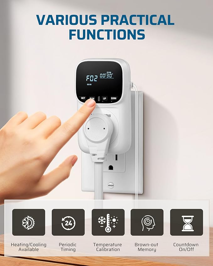 DEWENWILS Digital Temperature Controller, 2 Pack15A/1800W Thermostat Outlet Plug (2 Pack)