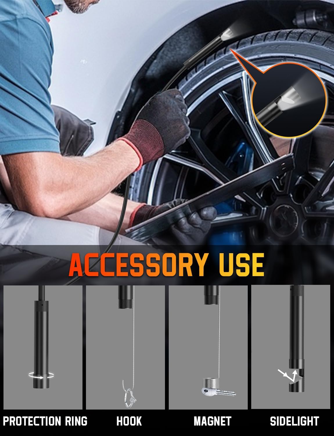 endoscope camera with light,1920p hd endoscope with 5.9ft on a desk or shelf