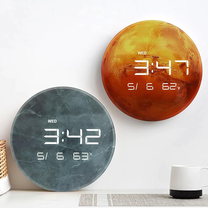 Nbdeal Digital Wall Clock with LED Display, Automatic Dimming, 12/24hr Format