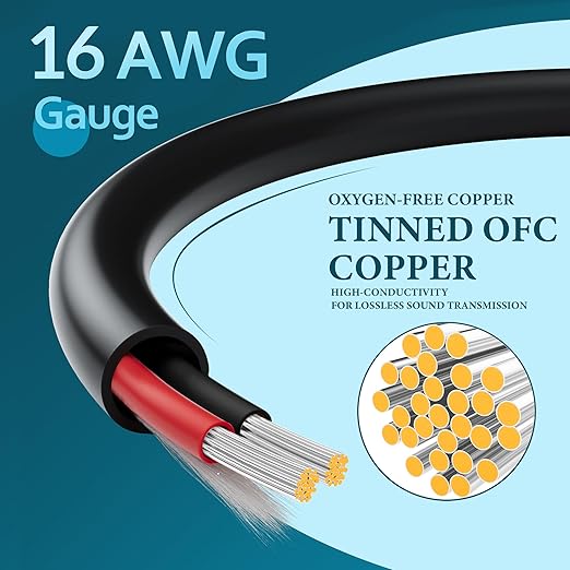 HiFind 16/2 Gauge Speaker Wire Cable 150 Ft-Tinned OFC Copper-UL CL3 Rated-
