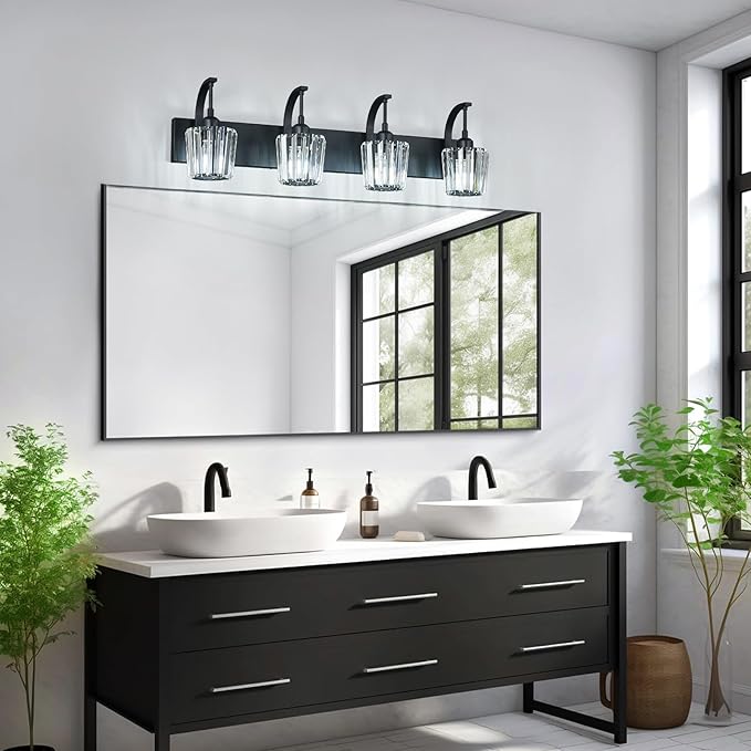 FDPBY Modern Bathroom Vanity Light, 4-Light Black Wall Sconce