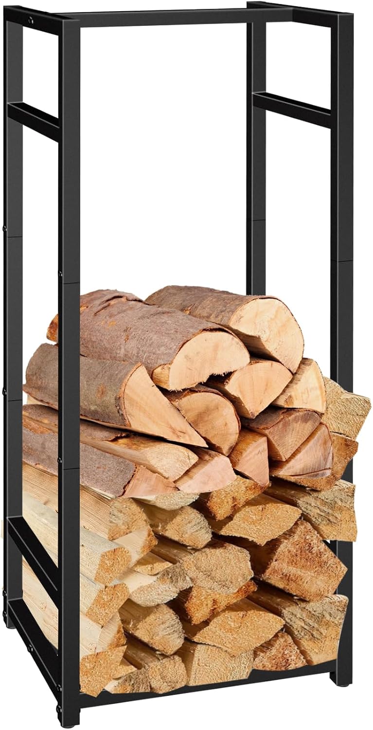 Lilybud--lily Firewood Rack Indoor Outdoor, 45” Tall Firewood Holder Metal Small Log Wood Rack Portable Vertical Wood Storage Racks Indoor Log Racks for Firewood Fireplaces, Fire Pits, and Stoves