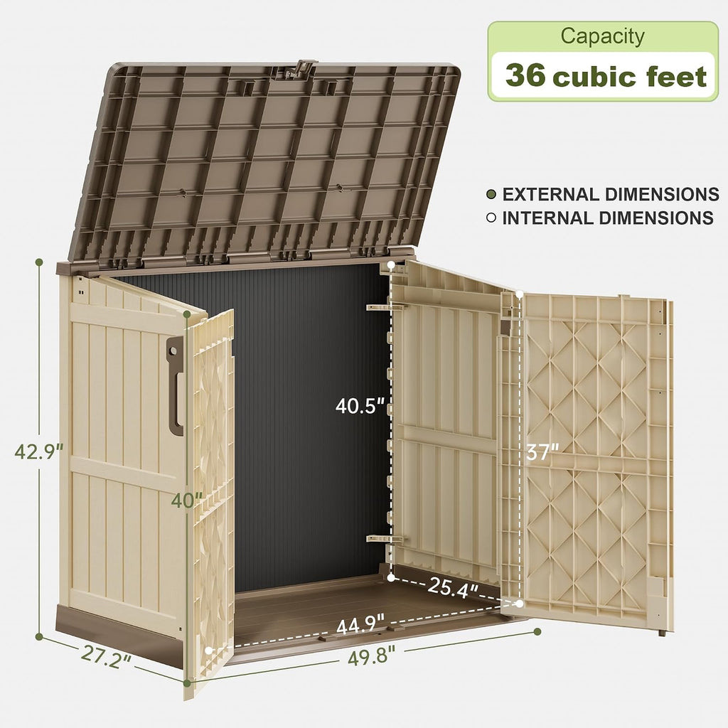 plastic outdoor storage shed, 36 cu ft waterproof, package contents