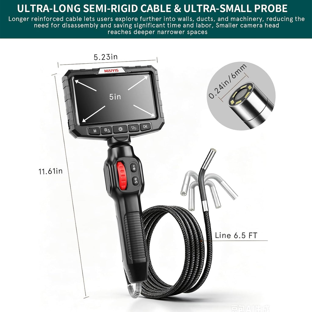 0.24 in ultra mini two-way articulating borescope camera, close-up detail